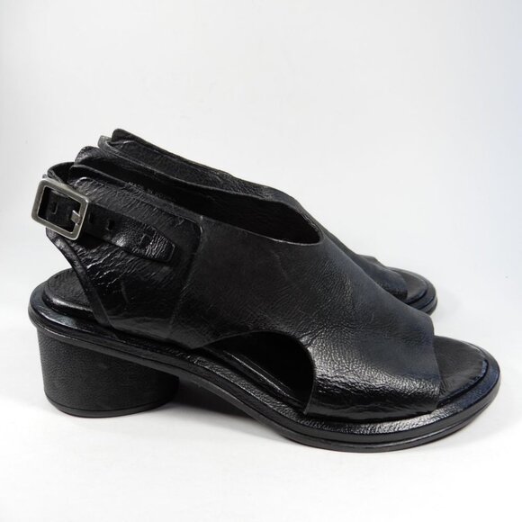 A.S.98 Lucca Heeled Sandals Size 37 7 Black Leather EUC $319 - Picture 2 of 12